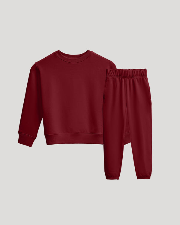 Girls Dark Maroon Slouch Pullover Crew & Relaxed Jogger 2-Pack displayed.