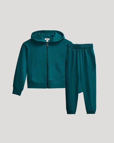 Deep Emerald Cropped Zip Hoodie & Relaxed Joggers Set
