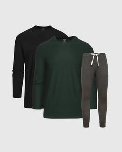 True ClassicGreen Stone Active Long Sleeve Crew and Jogger 3-Pack