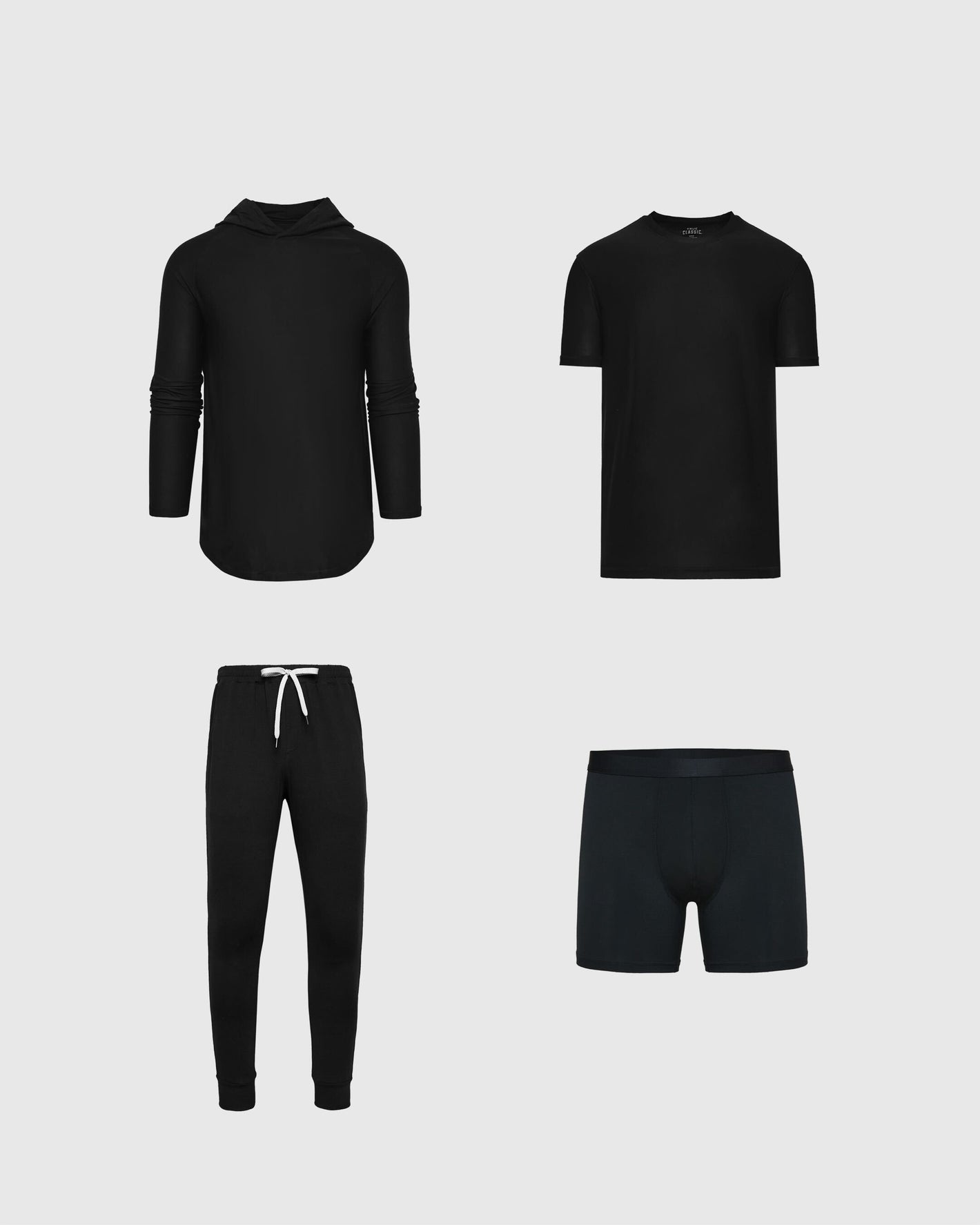 Gym Date 4-Pack: hoodie, T-shirt, joggers, boxer briefs.