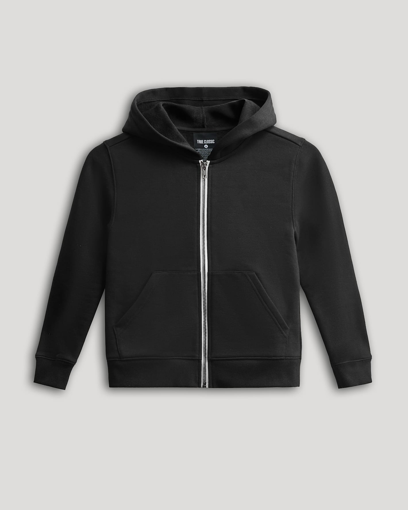 Boys' Black Fleece Full Zip Hoodie with silver zipper and pockets.