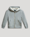 Boys' Medium Heather Gray Fleece Full Zip Hoodie with kangaroo pockets.