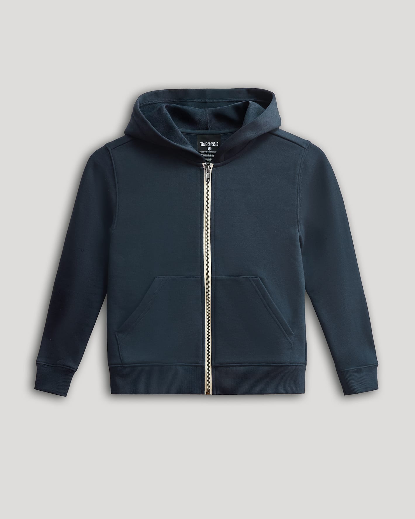 Boys' Navy Fleece Full Zip Hoodie with kangaroo pockets and attached hood.
