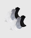 Combo Half Crew Socks 6-Pack arranged in white, gray, and black pairs.