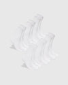 White Half Crew Socks 6-Pack, neatly arranged, showcasing seamless toe and contour seams.