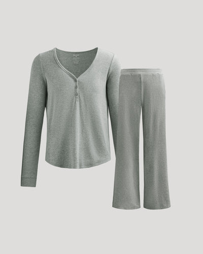 Waffle Henley & Waffle Pants Set - Heather Gray
