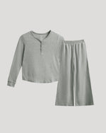 Girls Heather Gray Waffle Long Sleeve Henley & Waffle Leg Pants 2-Pack