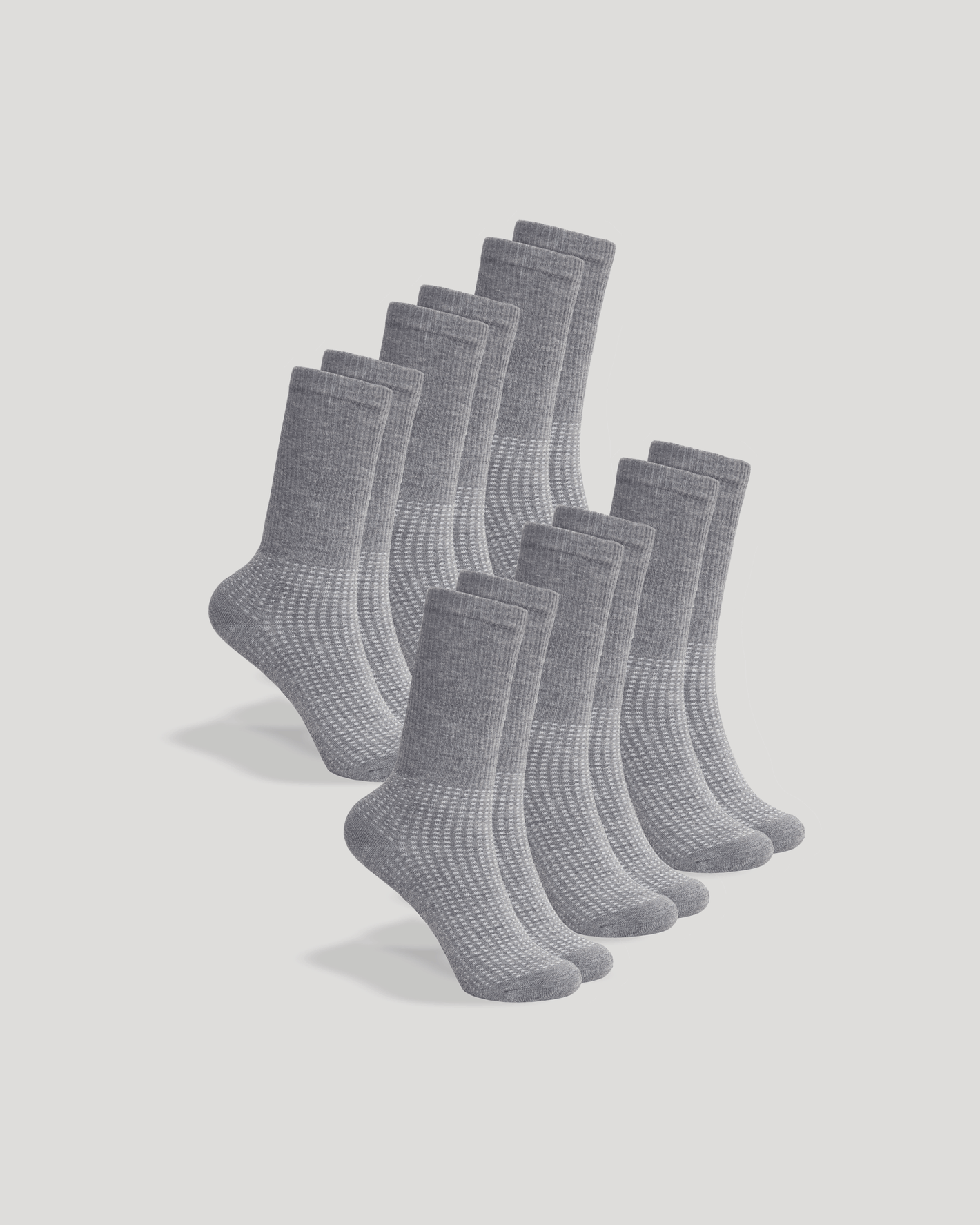 Heather Gray Active Half Crew Socks 6-Pack with white gripper bands.