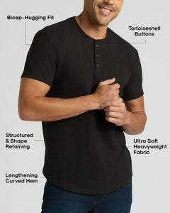 True ClassicBlack Heavyweight Curved Hem Henley