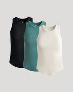 Womens Ribbed High Neck Tank 3-Pack