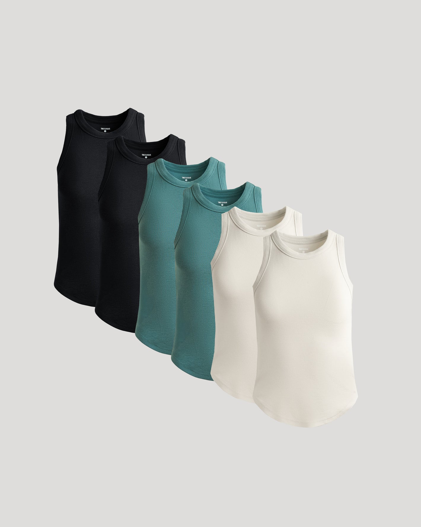 Womens Ribbed High Neck Tank 6-Pack, sleeveless, rib-knit, crew-neck tops.