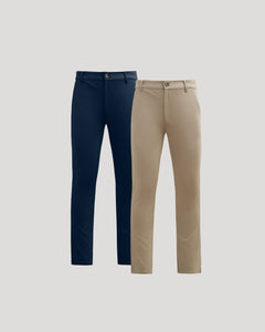 True ClassicNavy & Khaki Slim Comfort Knit Chino 2-Pack displayed side by side.