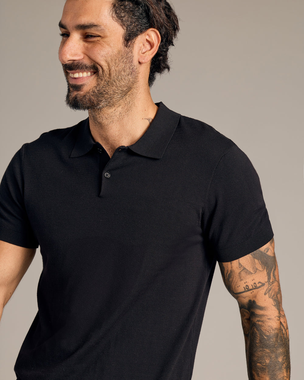 Black Short Sleeve Sweater Polo