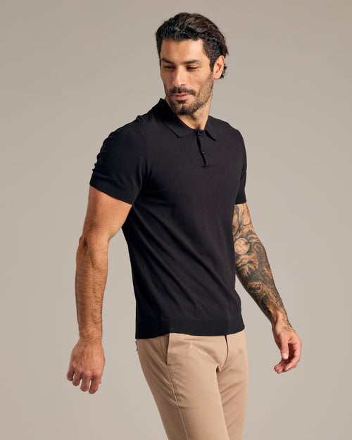 Black Short Sleeve Sweater Polo