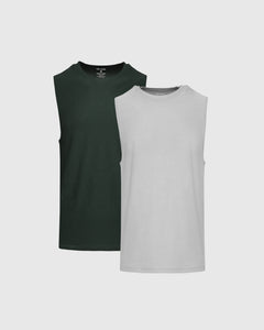 True ClassicGray & Forest Sleeveless Active Muscle Tee 2-Pack