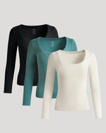 Womens Ribbed Long Sleeve Scoop Neck Tee 3-Pack