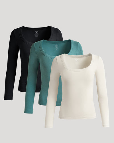 Ribbed Long Sleeve Scoop Neck