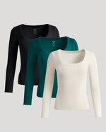 Womens Ribbed Long Sleeve Scoop Neck Tee 3-Pack