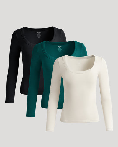Ribbed Long Sleeve Scoop Neck