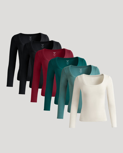 Ribbed Long Sleeve Scoop Neck
