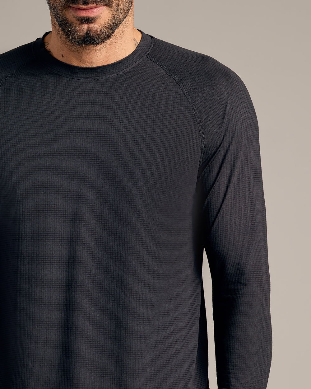 Black Long Sleeve Active Mesh Crew