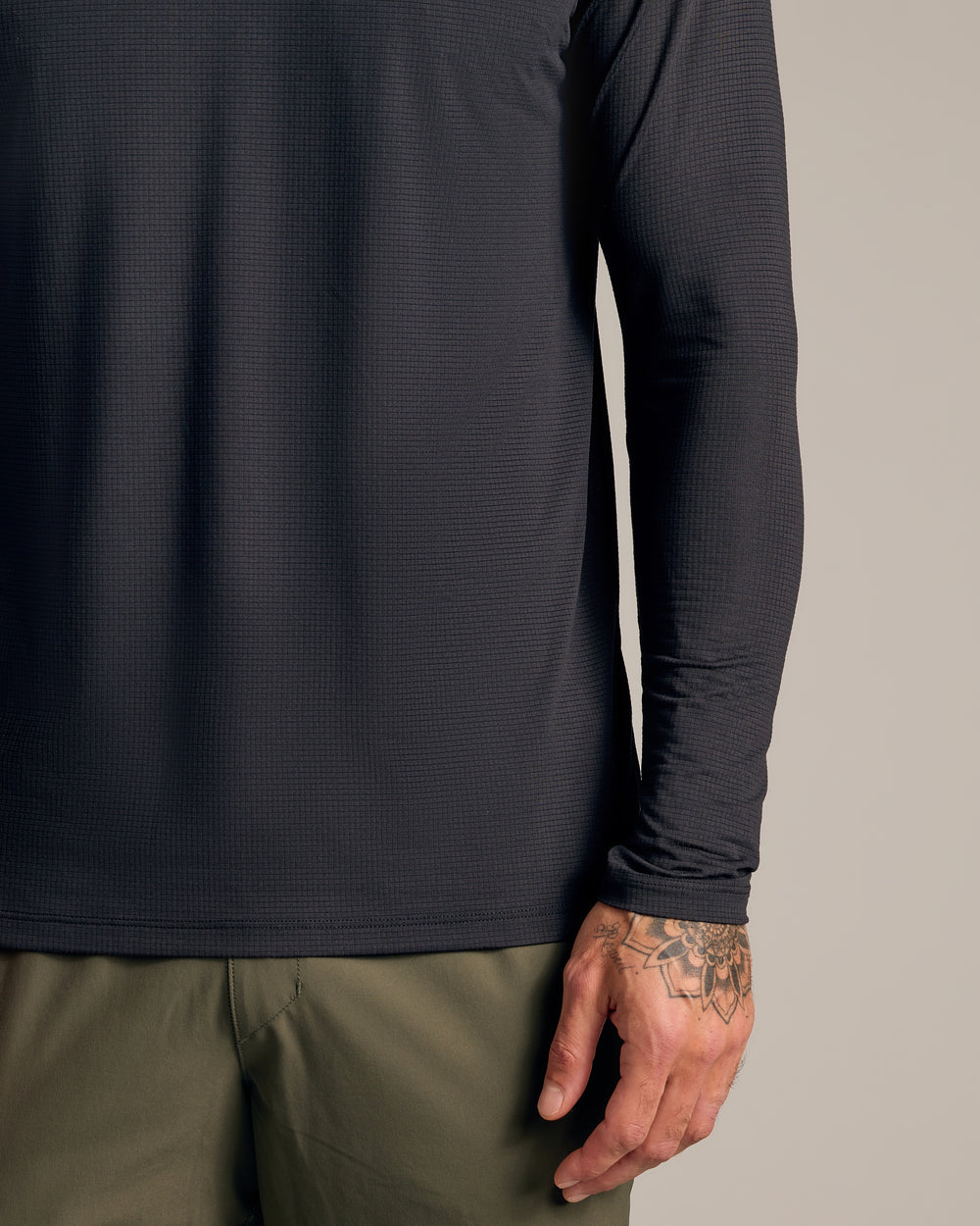 Black Long Sleeve Active Mesh Crew