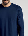 Navy Long Sleeve Active Mesh Crew worn by a bearded man.