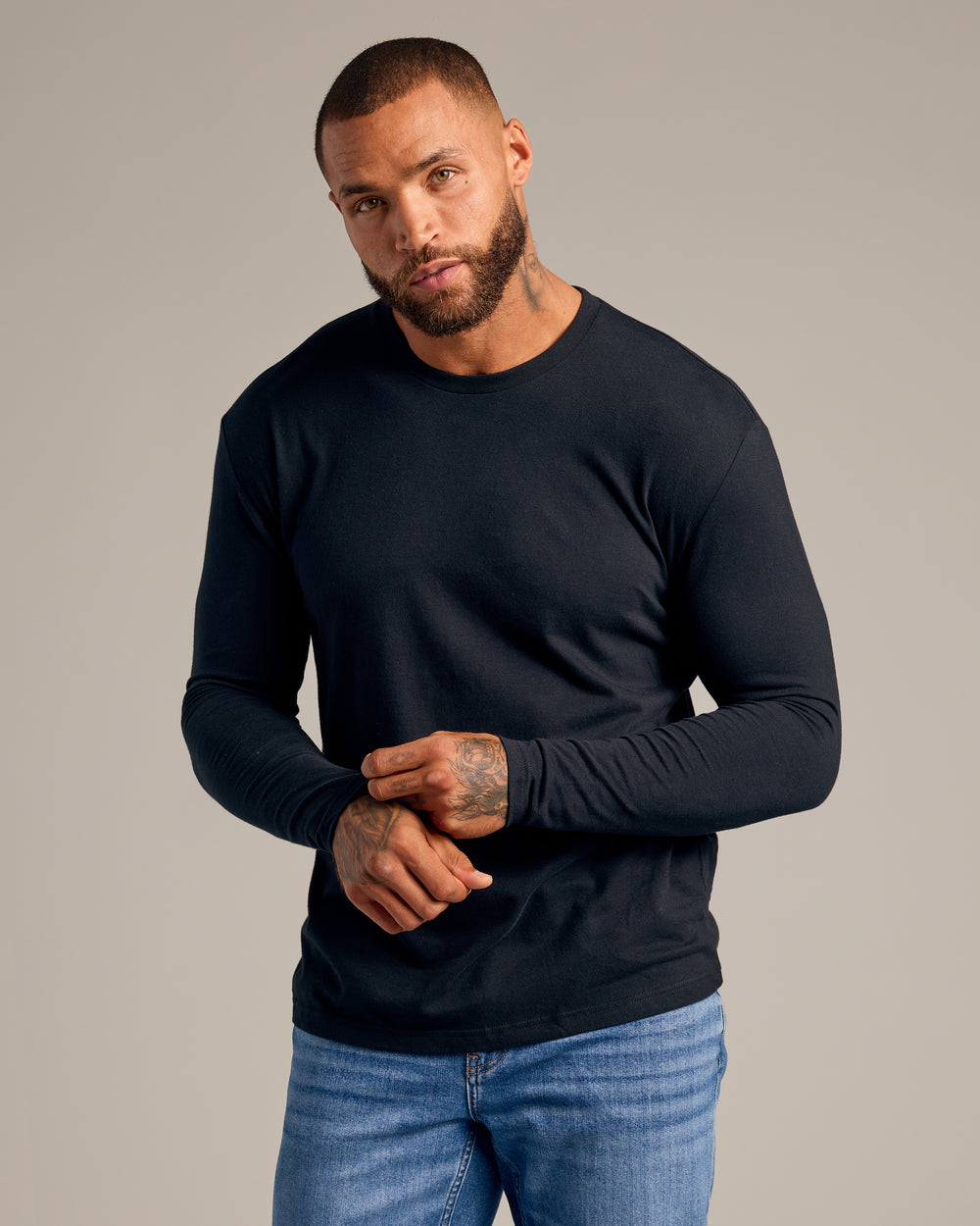 Black Long Sleeve Crew Neck Tee