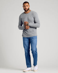 True ClassicMan wearing Classic Long Sleeve 3-Pack in heather-gray with jeans and sneakers.