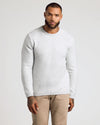 Light Heather Gray Marled Crew Neck Sweater with snug fit and tattoos.