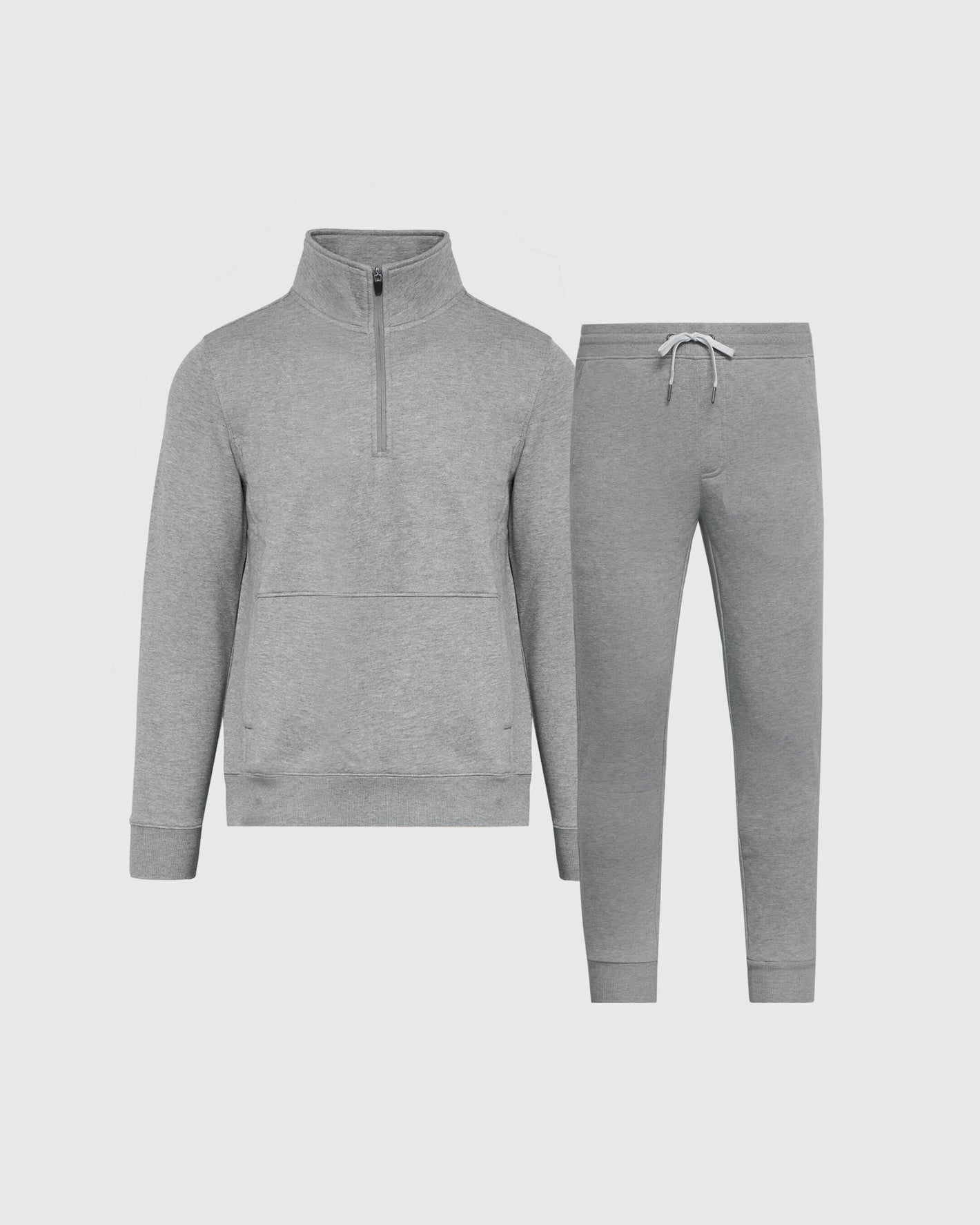 Dark Heather Gray Half Zip Fleece Sweatshirt & Jogger Outfit 2-Pack laid flat.