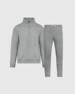 Medium Heather Grey Fleece-Sweatshirt mit halbem Reißverschluss und Jogger-Outfit 2er Pack
