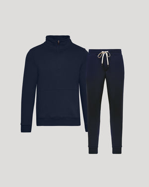 Navy Half Zip Fleece Sweatshirt & Jogger 2-Pack on light-gray background.