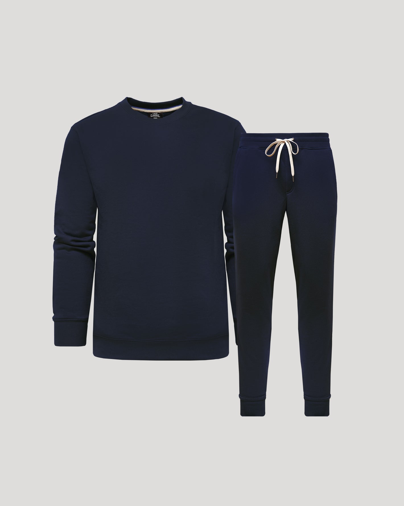 Navy Pullover Fleece Crew & Jogger 2-Pack laid flat.