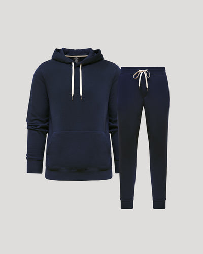 Lot de 2 sweats à capuche et joggings en polaire bleu marine Set