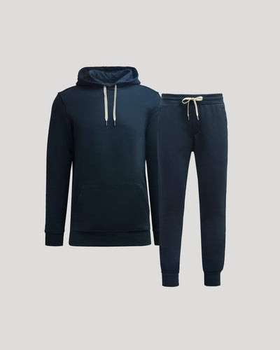 Lot de 2 sweats à capuche et pantalons de jogging en polaire bleu marine