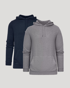 True ClassicHeather Gray & Navy Waffle Hoodie 2-Pack with drawstring hoods and pockets.