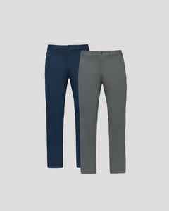 True ClassicNavy & Carbon Straight Chino Pants 2-Pack, wrinkle-resistant and moisture-wicking.