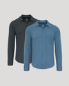 Navy & Fiord Ripstop Long Sleeve Commuter Shirt 2-Pack laid flat.