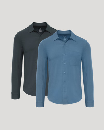 Navy & Fiord Ripstop Long Sleeve Commuter Shirt 2-Pack