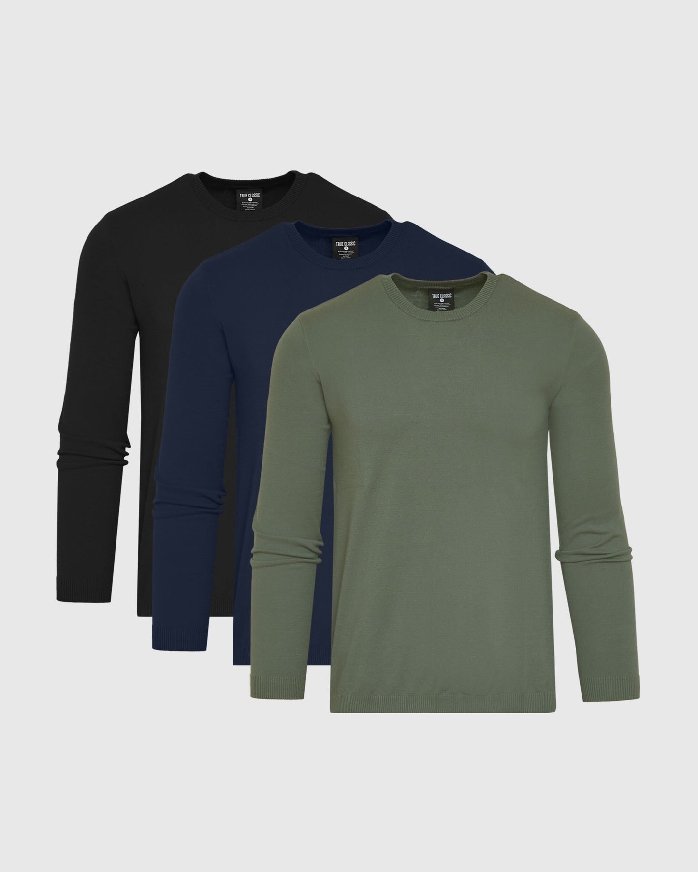 Staple Crew Neck Sweater 3-Pack neatly arranged with ribbed details.
