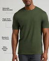 Man wearing an olive green Tall Pima Cotton Blend Crew 4-Pack shirt highlighting its naturally durable fabric, fitted arms and shoulders, roomy torso, and silky smooth feel.
