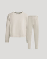 Womens Oatmeal Slouch Pullover Crew & Relaxed Jogger 2-Pack