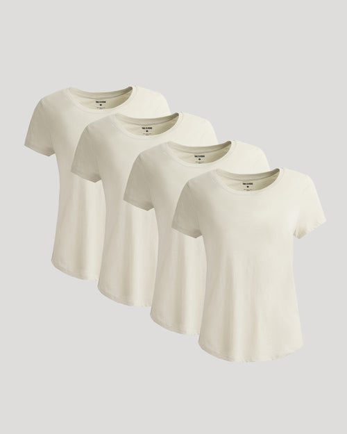 Womens Oatmeal Slub Scoop Neck Tee 4-Pack fanned overlapping display.