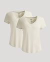 Womens Oatmeal Relaxed Slub V-Neck Tee 2-Pack, soft and breathable.