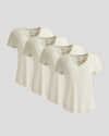 Womens Oatmeal Relaxed Slub V-Neck Tee 4-Pack, staggered display.