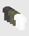 Pine Active Crew 6-Pack: Six crew-neck T-shirts, charcoal, olive, and white.