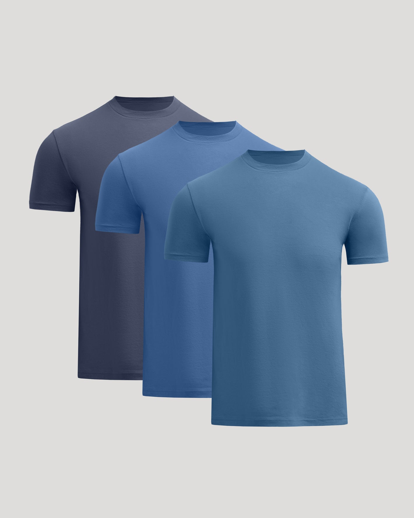 Classic Crew 3-Pack: three blue t-shirts in staggered display.