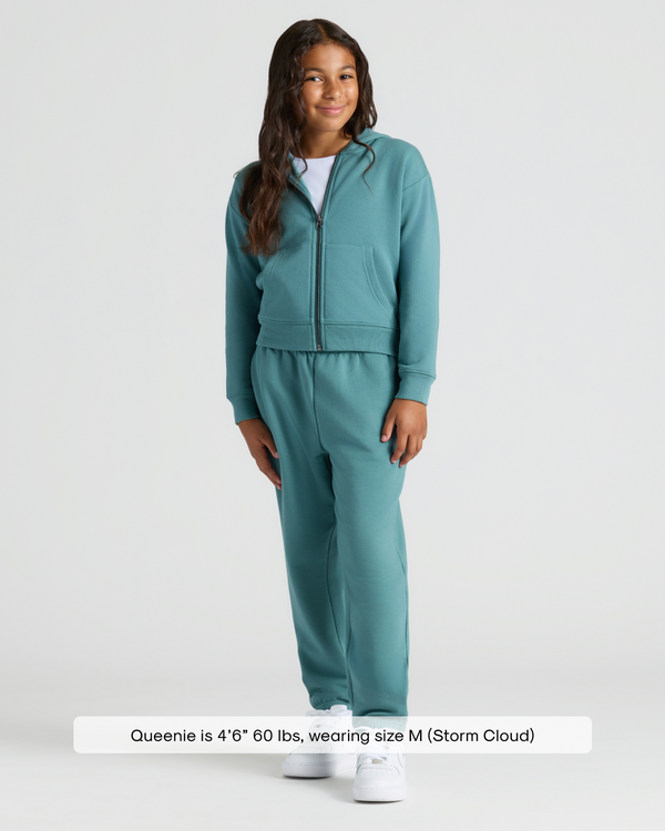 Girl in Girls Stormcloud Cropped Zip Hoodie & Relaxed Joggers, size M.