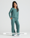 Girl in Girls Stormcloud Waffle Long Sleeve Henley & Waffle Leg Pants.